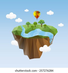Little beautiful planet-island floating in the sky. Vector Illustration.