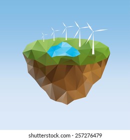 Little beautiful planet-island floating in the sky. Vector Illustration.