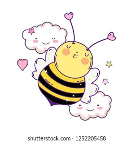 little bee with clouds kawaii character
