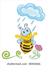 little bee dancing under the rain