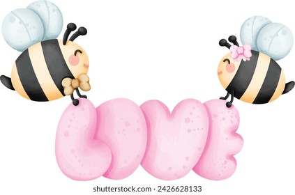 little bee and English word, cute bee animal, little bee clipart