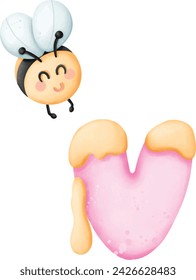 little bee and English word, cute bee animal, little bee clipart