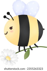 little bee holding a white flower