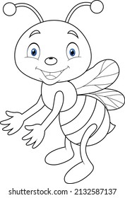 Little bee outline cartoon vector art and illustration