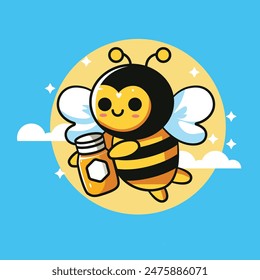 little bees bring honey cartoon vektor in flat design