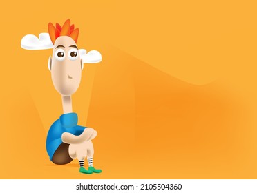 little but big boy sitting on the floor 3d sweet mascot concept. A sweet boy design with his neck reaching for the clouds.