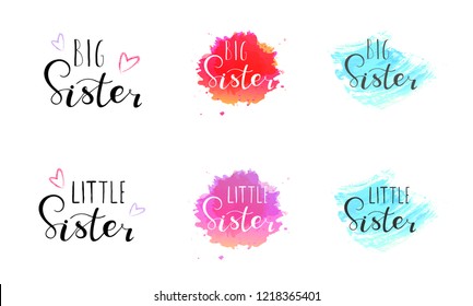 Little big sister. Lettering for babies clothes, t-shirts and nursery decorations (bags, posters, invitations, cards, pillows). Brush calligraphy isolated on white background. 