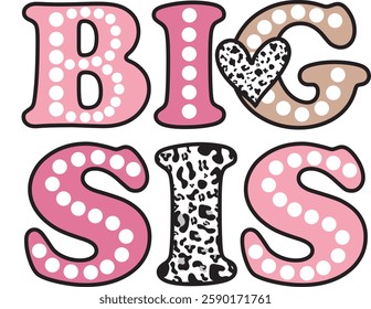 Little Big sister, Lil sis, Retro vintage, dalmatian dots, design, graphic, sisters clipart, shirt, sublimation, cut file, matching