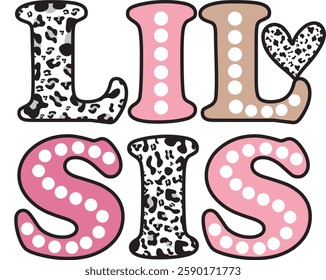 Little Big sister, Lil sis, Retro vintage, dalmatian dots, design, graphic, sisters clipart, shirt, sublimation, cut file, matching