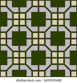 Little and big squares on dark green pattern. Seamless backdrop.