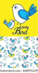 little bird with all over pattern print illustrations vector art