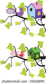 Little bird and birdhouse