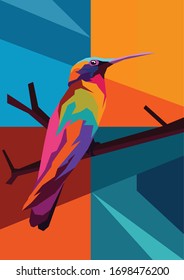 Little bird in the branch on wpap pop art style for background illustration and image isolated