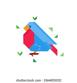 Little bird character. Cute bird flat vector isolated on white. Wild animal illustration for nature concept, zoo ad or book illustrating.