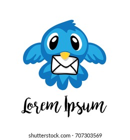Little Bird Character with letter, mail Logo