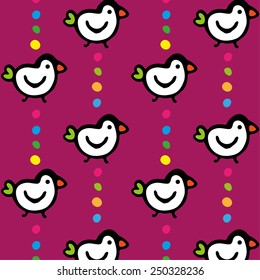 Little bird and colored dot pattern.