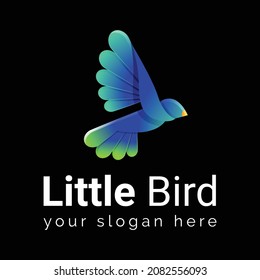 Little bird colorful logo concept in blue green gradient. Bird illustration vector design template. Suitable for Creative Industry, Multimedia, entertainment, Educations, Shop,  any related business.