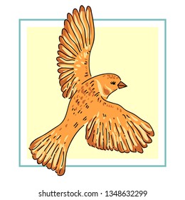 Little bird in flight, vector illustration. Cute sparrow.