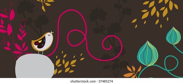 little bird with floral