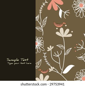 little bird and floral greetings card with text area