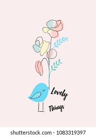 Little bird with flowers illustration