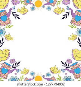 little bird flying with flowers garden pattern
