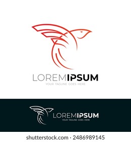 The little bird is flying, line style logos, simple design