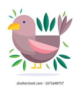 little bird in foliage. Natural botanical flora and fauna design,  vector illustration