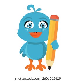 little bird holding a pencil, vector illustration