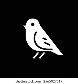 Little bird icon isolated on black background. Minimal logo design element. Vector illustration.