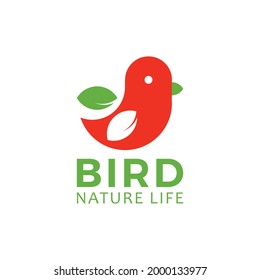 little bird with leaf wings logo vector