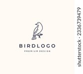 Little bird line art logo vector minimalist illustration design, fly bird animal logo design