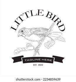 Little bird logo, realistic bird animal sketch, vector illustration