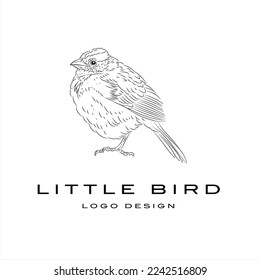 Little bird logo, bird realistic sketch, vector illustration
