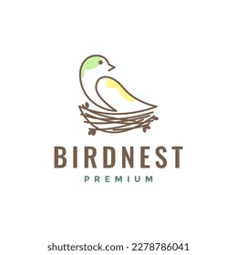 little bird nest egg twig tree line art modern colorful abstract logo design vector