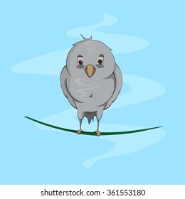 Little bird on a branch. Vector illustration.