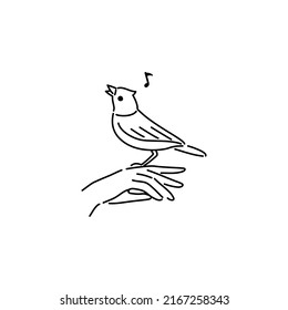 Little bird on the hand,  vector symbol design
