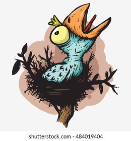 little bird on a nest illustration drawing 