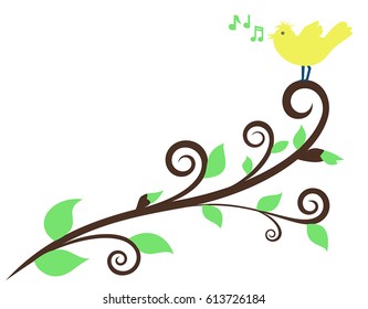 A little bird on the spring branch. Song in the form of notes