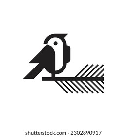 little bird resting on a palm leaf logo vector