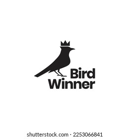little bird singer winner crown king isolated logo design vector icon illustration template