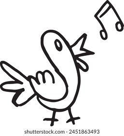 Little bird singing - simple stylized drawing - sketch - black and white