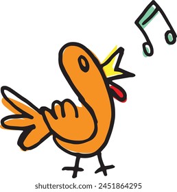 Little bird singing - simple stylized drawing - sketch - color