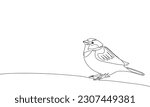 Little bird is sitting. Titmouse. Continuous line one drawing. Vector illustration. Simple line illustration.