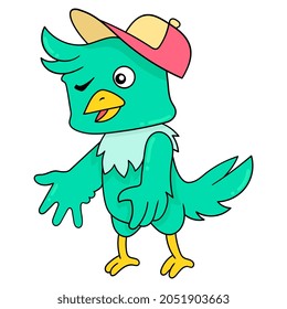 little bird in style wearing a hat, vector illustration art. doodle icon image kawaii.