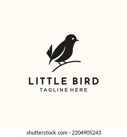 Little bird vintage logo vector minimalist illustration design, bird with twig symbol design