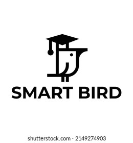 little bird wearing graduation hat logo vector