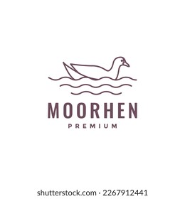 little bird wild moorhen line art swimming minimal logo design vector icon illustration