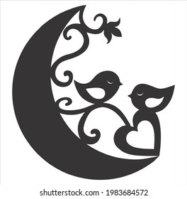 little birds kissing in the moon