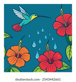 little birds and variant flowers cute pattern illustration